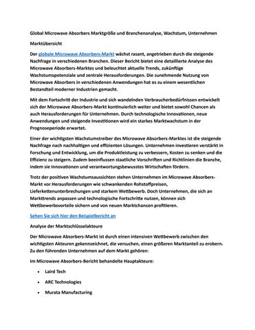 Global Microwave Absorbers Marktgröße und Branchenanalyse, Wachstum, Unternehmen