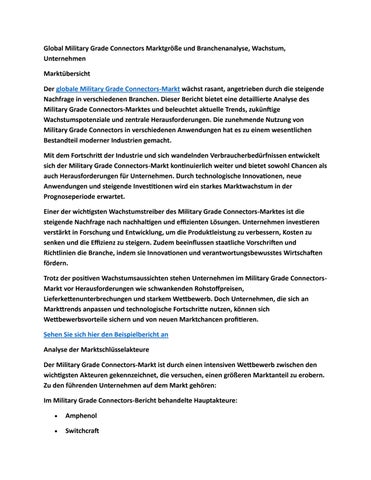 Global Military Grade Connectors Marktgröße und Branchenanalyse, Wachstum, Unternehmen