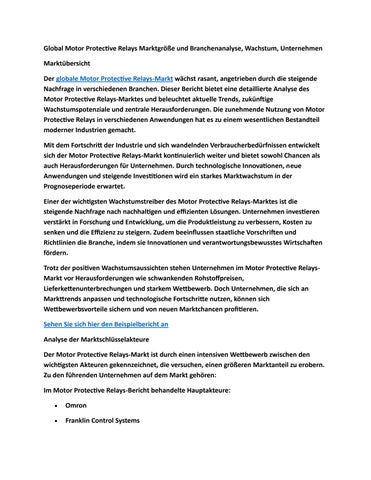 Global Motor Protective Relays Marktgröße und Branchenanalyse, Wachstum, Unternehmen