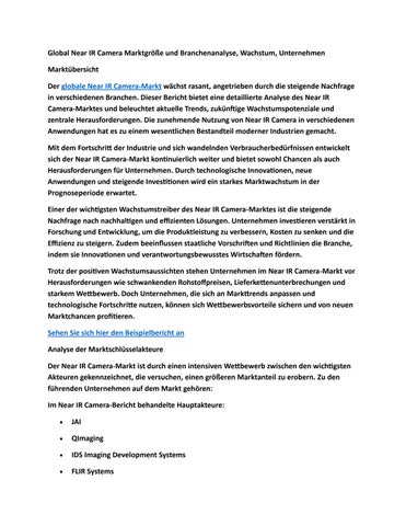 Global Near IR Camera Marktgröße und Branchenanalyse, Wachstum, Unternehmen