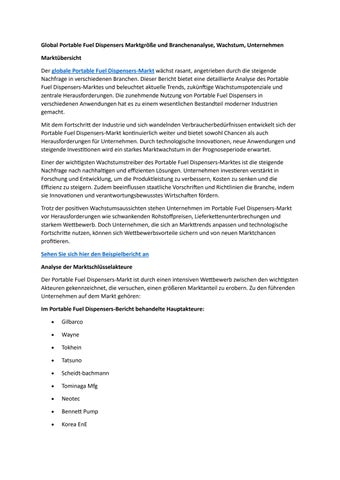 Global Portable Fuel Dispensers Marktgröße und Branchenanalyse, Wachstum, Unternehmen