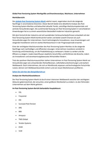 Global Post-Tensioning System Marktgröße und Branchenanalyse, Wachstum, Unternehmen