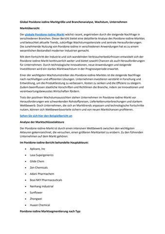 Global Povidone-iodine Marktgröße und Branchenanalyse, Wachstum, Unternehmen