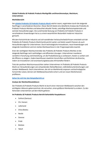 Global Probiotics & Probiotic Products Marktgröße und Branchenanalyse, Wachstum, Unternehmen