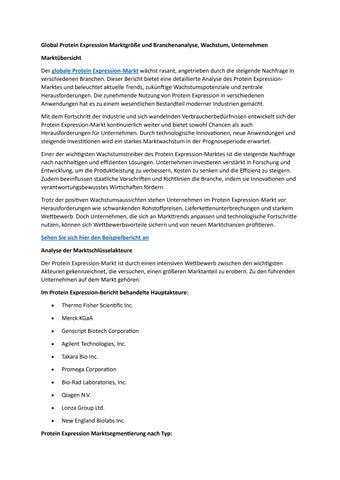Global Protein Expression Marktgröße und Branchenanalyse, Wachstum, Unternehmen