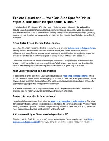 Explore LiquorLand — Your One-Stop Spot for Drinks, Vapes & Tobacco in Independence, Missouri