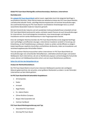Global PVC Foam Board Marktgröße und Branchenanalyse, Wachstum, Unternehmen
