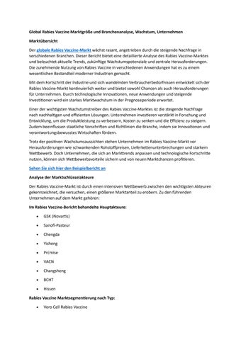 Global Rabies Vaccine Marktgröße und Branchenanalyse, Wachstum, Unternehmen