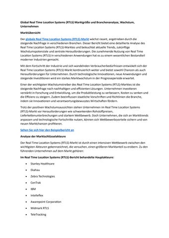Global Real Time Location Systems (RTLS) Marktgröße und Branchenanalyse, Wachstum, Unternehmen