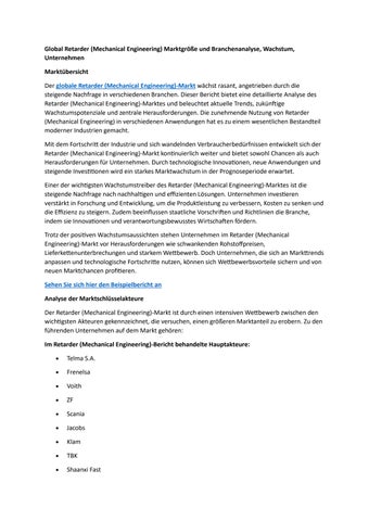 Global Retarder (Mechanical Engineering) Marktgröße und Branchenanalyse, Wachstum, Unternehmen
