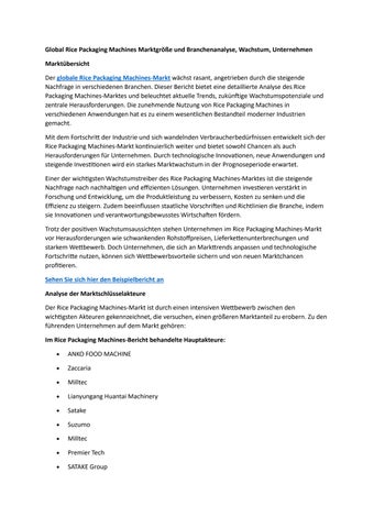 Global Rice Packaging Machines Marktgröße und Branchenanalyse, Wachstum, Unternehmen