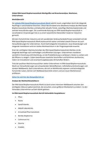 Global RNA-based Biopharmaceuticals Marktgröße und Branchenanalyse, Wachstum, Unternehmen