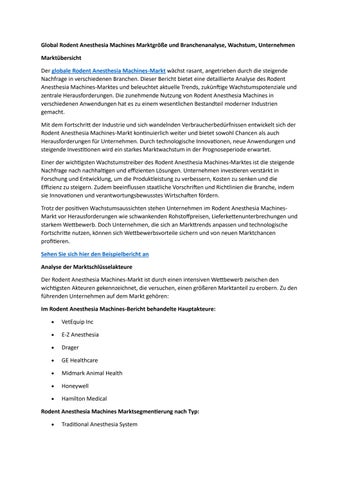 Global Rodent Anesthesia Machines Marktgröße und Branchenanalyse, Wachstum, Unternehmen