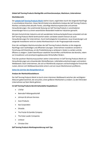 Global Self Tanning Products Marktgröße und Branchenanalyse, Wachstum, Unternehmen