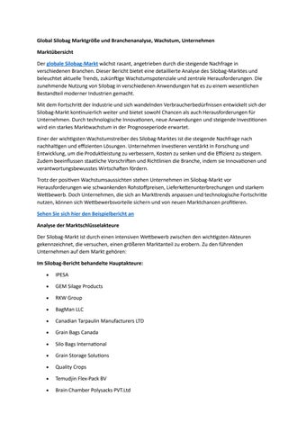 Global Silobag Marktgröße und Branchenanalyse, Wachstum, Unternehmen