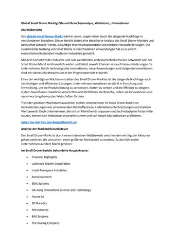Global Small Drone Marktgröße und Branchenanalyse, Wachstum, Unternehmen