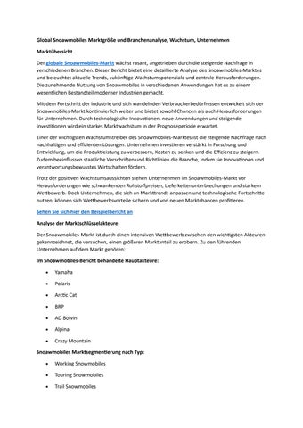 Global Snoawmobiles Marktgröße und Branchenanalyse, Wachstum, Unternehmen