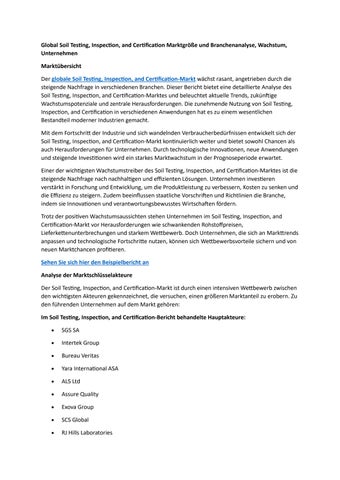 Global Soil Testing, Inspection, and Certification Marktgröße und Branchenanalyse, Wachstum, Unterne