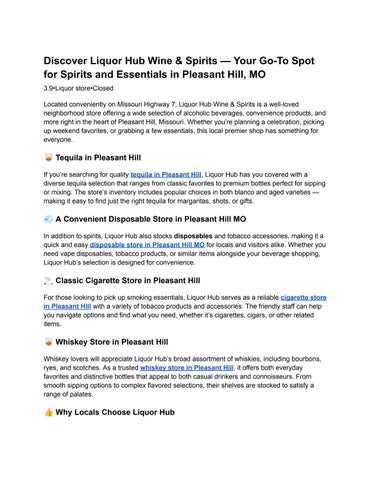 Discover Liquor Hub Wine & Spirits — Your Go-To Spot for Spirits and Essentials in Pleasant Hill, MO