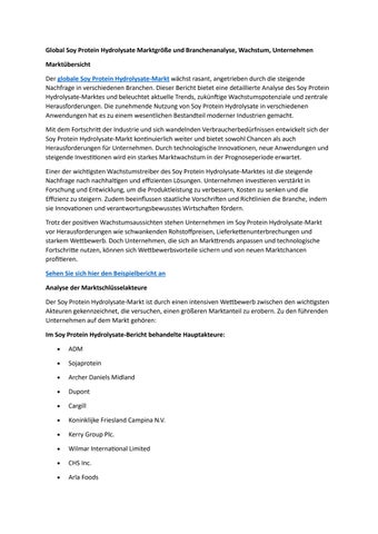 Global Soy Protein Hydrolysate Marktgröße und Branchenanalyse, Wachstum, Unternehmen