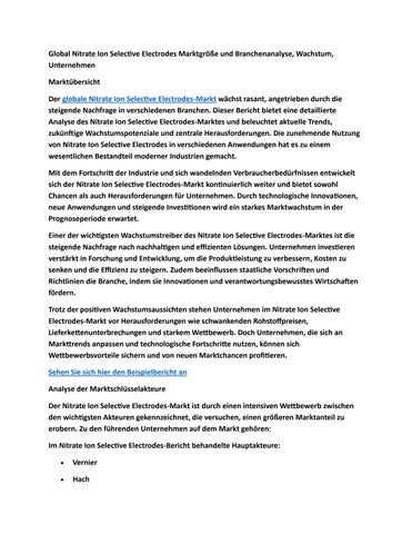 Global Nitrate Ion Selective Electrodes Marktgröße und Branchenanalyse, Wachstum, Unternehmen