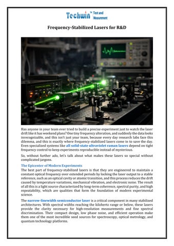 Frequency-Stabilized Lasers for R&D
