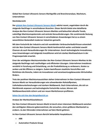 Global Non-Contact Ultrasonic Sensors Marktgröße und Branchenanalyse, Wachstum, Unternehmen