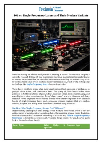 101 on Single-Frequency Lasers and Their Modern Variants