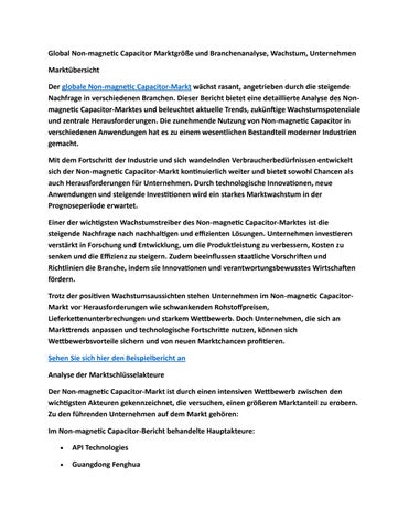Global Non-magnetic Capacitor Marktgröße und Branchenanalyse, Wachstum, Unternehmen