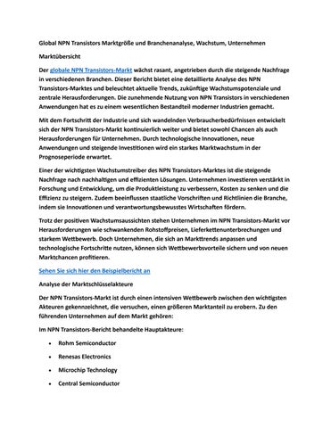 Global NPN Transistors Marktgröße und Branchenanalyse, Wachstum, Unternehmen