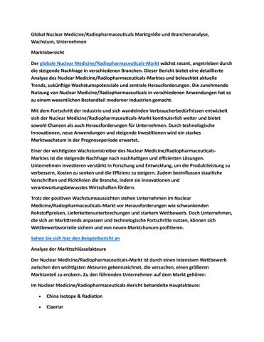 Global Nuclear Medicine/Radiopharmaceuticals Marktgröße und Branchenanalyse, Wachstum, Unternehmen