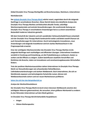 Global Oncolytic Virus Therapy Marktgröße und Branchenanalyse, Wachstum, Unternehmen