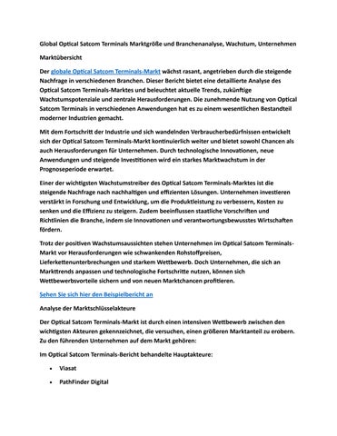 Global Optical Satcom Terminals Marktgröße und Branchenanalyse, Wachstum, Unternehmen