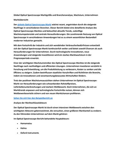 Global Optical Spectroscope Marktgröße und Branchenanalyse, Wachstum, Unternehmen