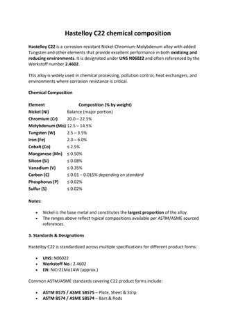 Hastelloy C22 chemical composition