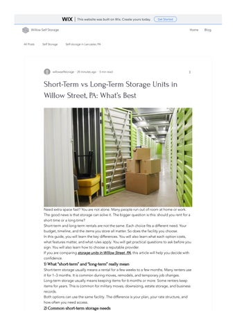 Short-Term vs Long-Term Storage Units in Willow Street, PA What’s Best