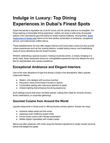 Indulge in Luxury: Top Dining Experiences in Dubai’s Finest Spots