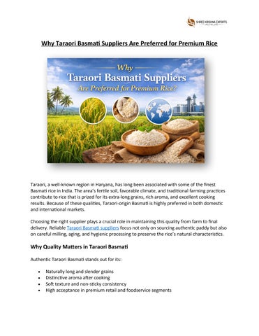 Why Taraori Basmati Suppliers Are Preferred for Premium Rice