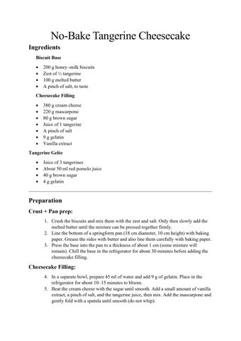 No-Bake tangerine cheesecake recipe