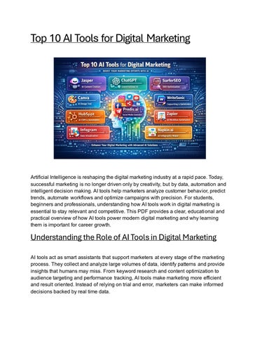 Top 10 AI Tools for Digital Marketing – Beginner Friendly Learning Guide