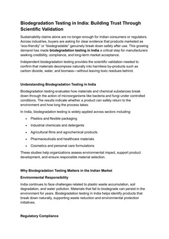 Biodegradation Testing in India