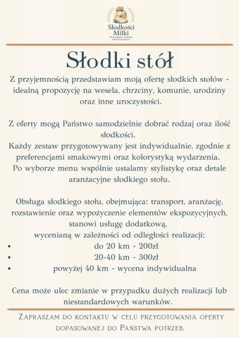 Menu słodkie stoły