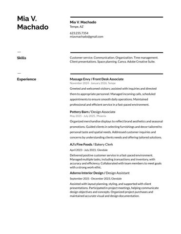 Mia V. Machado - Resume & Experience