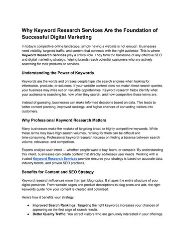 Why Keyword Research Services Are the Foundation of Successful Digital Marketing