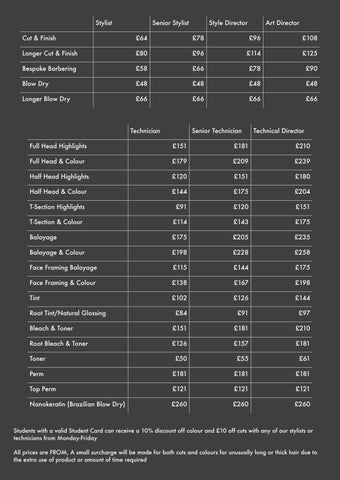 TONI&GUY Kingston-upon-Thames Price List 2025/2026