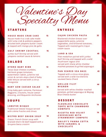GCOH Valentine's Dinner Menu 2026