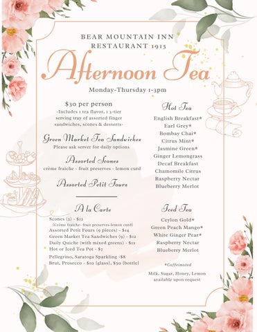 Bear Mtn Afternoon Tea Menu