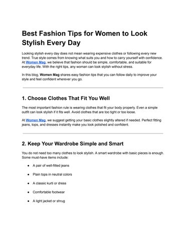 Best Fashion Tips for Women to Look Stylish Every Day