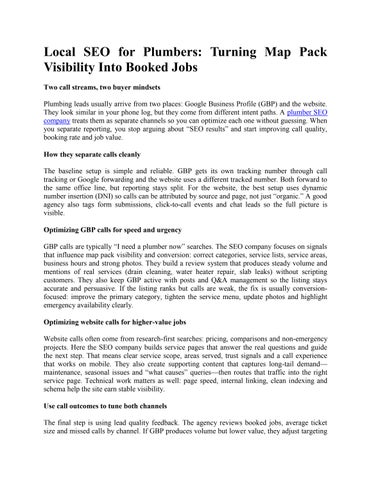 Local SEO for Plumbers: Turning Map Pack Visibility Into Booked Jobs