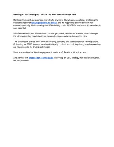 Ranking #1 but Getting No Clicks? The New SEO Visibility Crisis